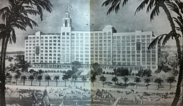 Detail Edgewater Gulf Hotel Biloxi, Harrison County rendering signed by Benj. Marshall, Archt. from 'Way Down South Magazine Nov. 28, 1924 from Harrison County Library collection