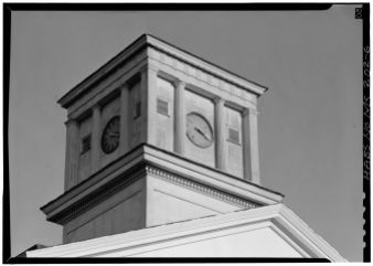 Detail of clock tower from northwest - Alcorn State University, Oakland Chapel, Alcorn State University Campus, Alcorn, Claiborne County, MS. April 1972, Jack Boucher, photographer.