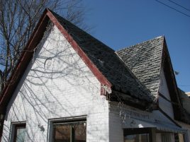 Cities Service Station (former), 112 S. Maple St., Aberdeen, MS - Side Facade, Gable Detail; March 11, 2010; W. White, photographer